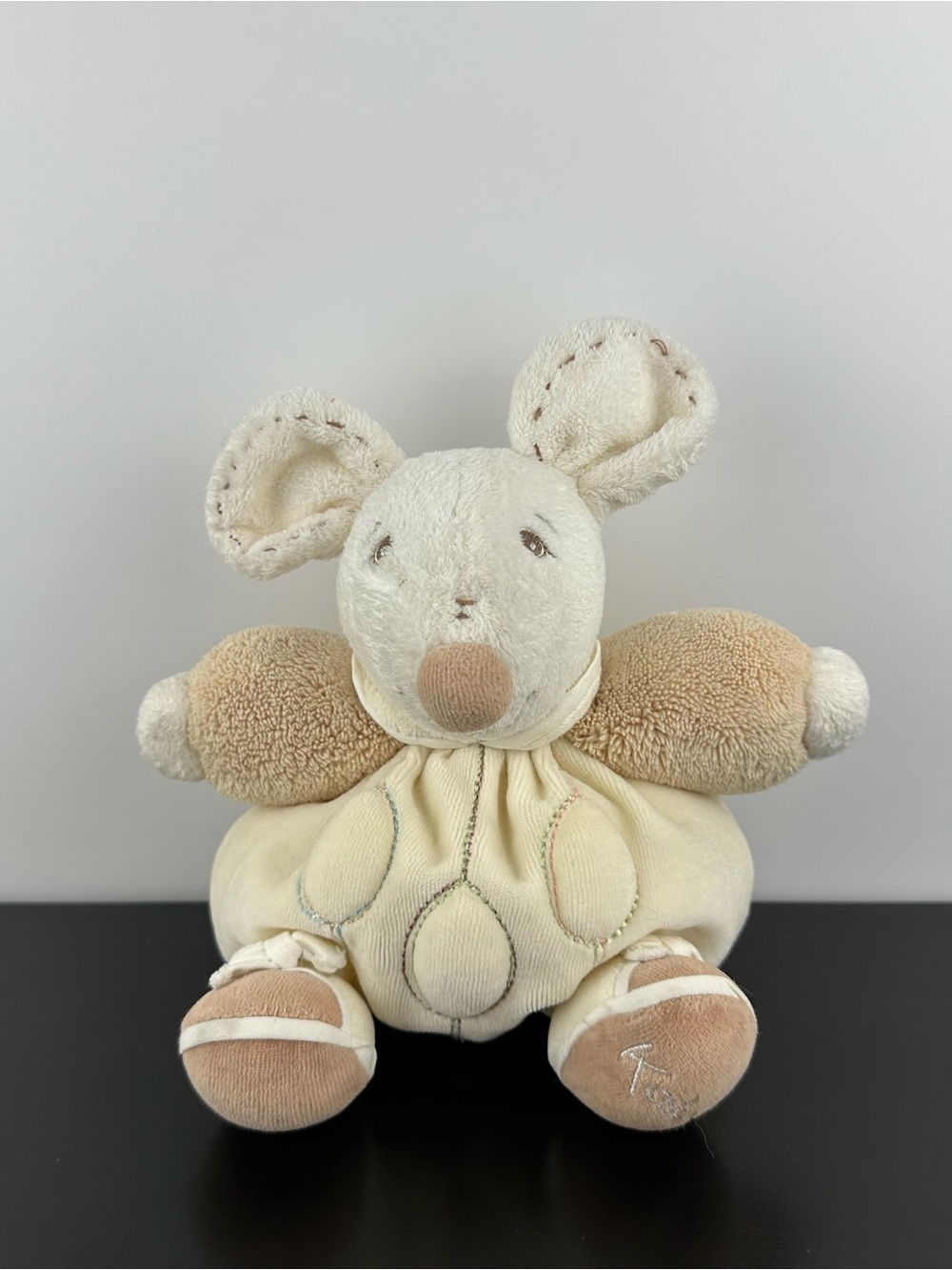 Kaloo France Rare Pure Patapouf Boule Chubby Mouse 8" Beige & White Souris Plush